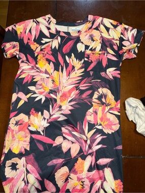 Columbia Navy Short Sleeve Floral Tee with Pink & Yellow Print